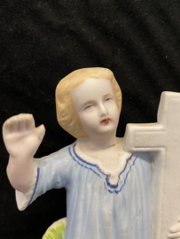Kindje Jezus, gerestaureerd beeldje 16 cm, biscuit porselein 1900 (1)