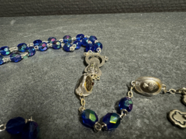 Rozenkrans Kruisweg, Lengte 57 cm, Blauw Glas Kralen