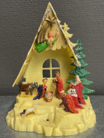 Kerststal, celluloid, jaren 50, 15 x 12 cm (9)