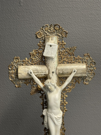 Staand huis altaar kruis, 45 x 15 cm, hout, porselein (8)