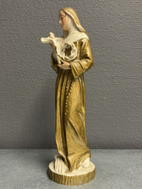 Heiligenbeeld Rita van Cascia, resin, 23 cm, gesel kruis en doornenkroon (5)