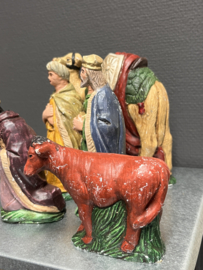 Oud Hollandse kerstgroep, gips, 21 delen,  circa 17 cm (6)