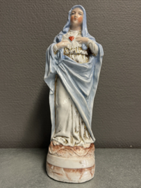 Heiligenbeeld Maria Heilig Hart, Biscuitporselein 28 cm, 1880  (5)