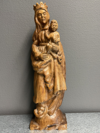 Heiligenbeeld Maria met kind, eikenhout, Duits houtsnijwerk, 41 cm (8)