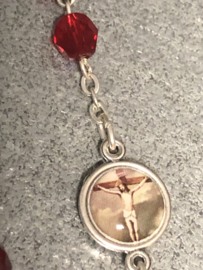 Rozenkrans, kruiswegstatie, Ecce Homo, 40 cm rode Facet glas kraal