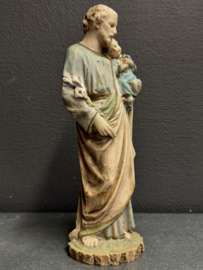 Beeld Sint-Jozef met Kind Jezus – Verzwaard Resin, Handbeschilderd, 20e eeuw