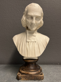 Heiligenbeeld Johannes Maria Vianney, Pastoor van Ars,  Antiek gipsen borstbeeld 26 cm (8)