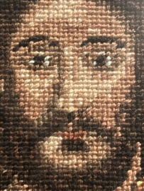 Icoon Jezus Christus in zijn glorie, hand geborduurd, inclusief lijst 52x36 cm, circa 1920