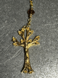 Rozenkrans Levensboom, barnsteen kralen, lengte 71 CM