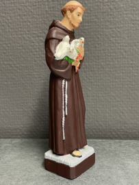 Beeld Heilige Franciscus van Assisi Heilige met 3 duiven, 16 cm hoog. Resin, (3)