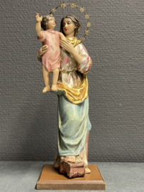 Heiligenbeeld Maria met kind, Antiek, incl. aureool 23 cm,  gips op houten voetje (5)