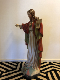 Heiligenbeeld Jezus Heilig Hart beeld, 85 cm hoog, gips, 65 cm breed (g)