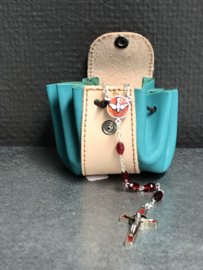 Rozenkrans Etui met afbeelding maria Wonderdadige, Leer.