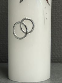 Kaars huwelijk (trouwkaars) zilver met ringen en bloem 265x60MM