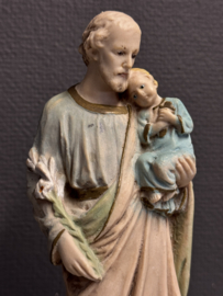 Beeld Sint-Jozef met Kind Jezus – Verzwaard Resin, Handbeschilderd, 20e eeuw