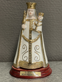 Heiligenbeeld Maria O.L.V van Scherpenheuvel, porselein, 13 cm op houten voetje (7)