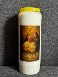 Noveenkaars Herdenking Paus Franciscus, brandt 9 dagen en nachten. 100% Plantaardige Olie.