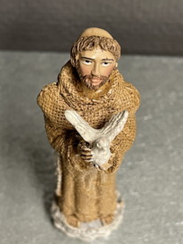 Heiligenbeeld  Franciscus van Assisi met duif, resin, 10cm (10)