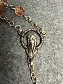 Antieke Rozenkrans, roze glas facetkralen, 46 cm
