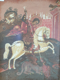 Kader Joris en de draak zijde geborduurd 1960 34x28 CM (37)