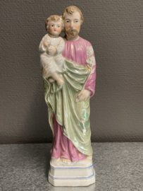 Heiligenbeeld Jozef met kind, 24 cm, biscuit porselein, 1900. (1)