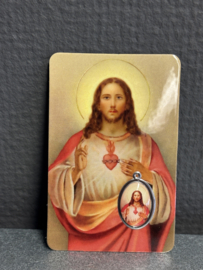 Devotiemedaille Jezus Heilig Hart inclusief bidprentje, 2.5 CM