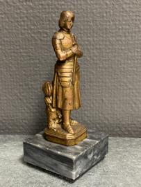 Heiligenbeeld Jeanne D'arc, brons, marmeren voet, 13cm (15)