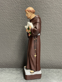 Beeld Heilige Franciscus van Assisi Heilige met 3 duiven, 16 cm hoog. Resin, (3)