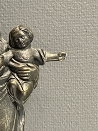 Heiligenbeeld Maria met kind op halve maan met lam,  gips, 28 cm (1)