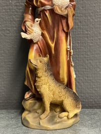 Heiligenbeeld  Franciscus van Assisi met wolf en duiven, resin, 20 cm (3)
