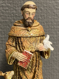 Heiligenbeeld  Franciscus van Assisi met hert, resin, 14 cm (3)