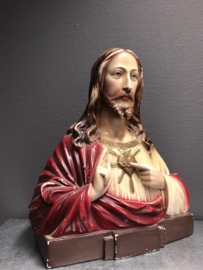 Heiligenbeeld Jezus Heilig Hart, (Jean Carli 1900),  42 x 32 cm, gips (7)
