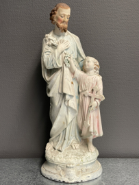 Heiligenbeeld Jozef met kind ,44 cm, gips, 1900. (10)