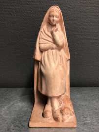 Heiligenbeeld Bernadette, terracotta, 19 cm hoog ca, 1920 Hartmann (3)