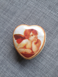 Rozenkrans doosje, hart vorm met engel, 5 cm