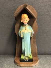 Heiligenbeeld kindje Jezus in eikenhouten kapel 25 cm, (5)