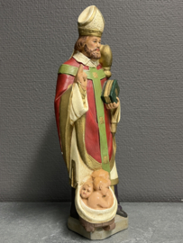 Heiligenbeeld Nicolaas van Myra met kinderen in pekelton, 32 cm, gips (5)