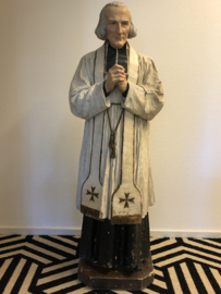 Heilige Johannes Maria Vianney, Pastoor van Ars, Gips , 122 CM, Antiek Circa 1900 (België)