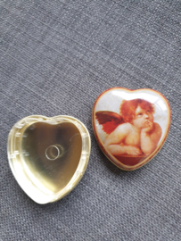 Rozenkrans doosje, hart vorm met engel, 5 cm