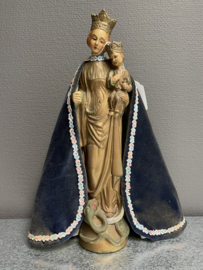 Heiligenbeeld Maria met kind, op halve maan met slang, gips, 36 cm (1)