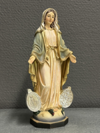 Heiligenbeeld Maria wonderdadige met medailles, 20 cm hoog, resin (3)