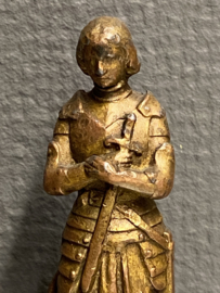 Heiligenbeeld Jeanne D'arc, brons, marmeren voet, 13cm (15)