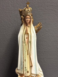 Heiligenbeeld Maria Onze-Lieve-Vrouw van Fatima – Resin, op hout- en kurkvoet