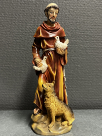 Heiligenbeeld Franciscus van Assisi met wolf en vogel