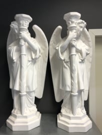 Engelen kandelaar, 2 stuks, onbeschilderd gips, 69 cm 31 cm breed