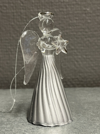 Kerst (-boom) Engel, glas, zilverkleurig, 9 cm, met ster (9)