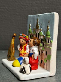 Kerstgroep Kerststal Oekraïne, aardewerk 9 x 7,5 cm