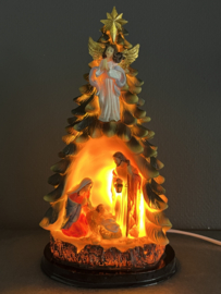 Heilige Familie in kerstboom met licht, resin, 28 cm hoog. (Europese stekker)