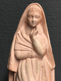 Heiligenbeeld Bernadette, terracotta, 19 cm hoog ca, 1920 Hartmann (3)