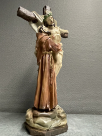 Heiligenbeeld  Franciscus van Assisi onder het kruis, resin, 29 cm (10)